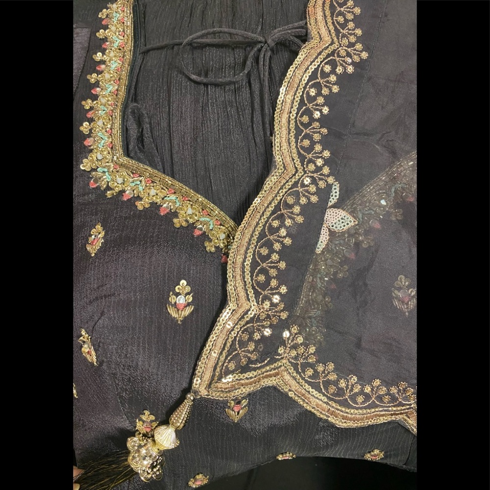 Grey Anarkali Suit In Chinon With Queen Style Embroidered Bodice In Zardosi Work - Picture 6 of 8